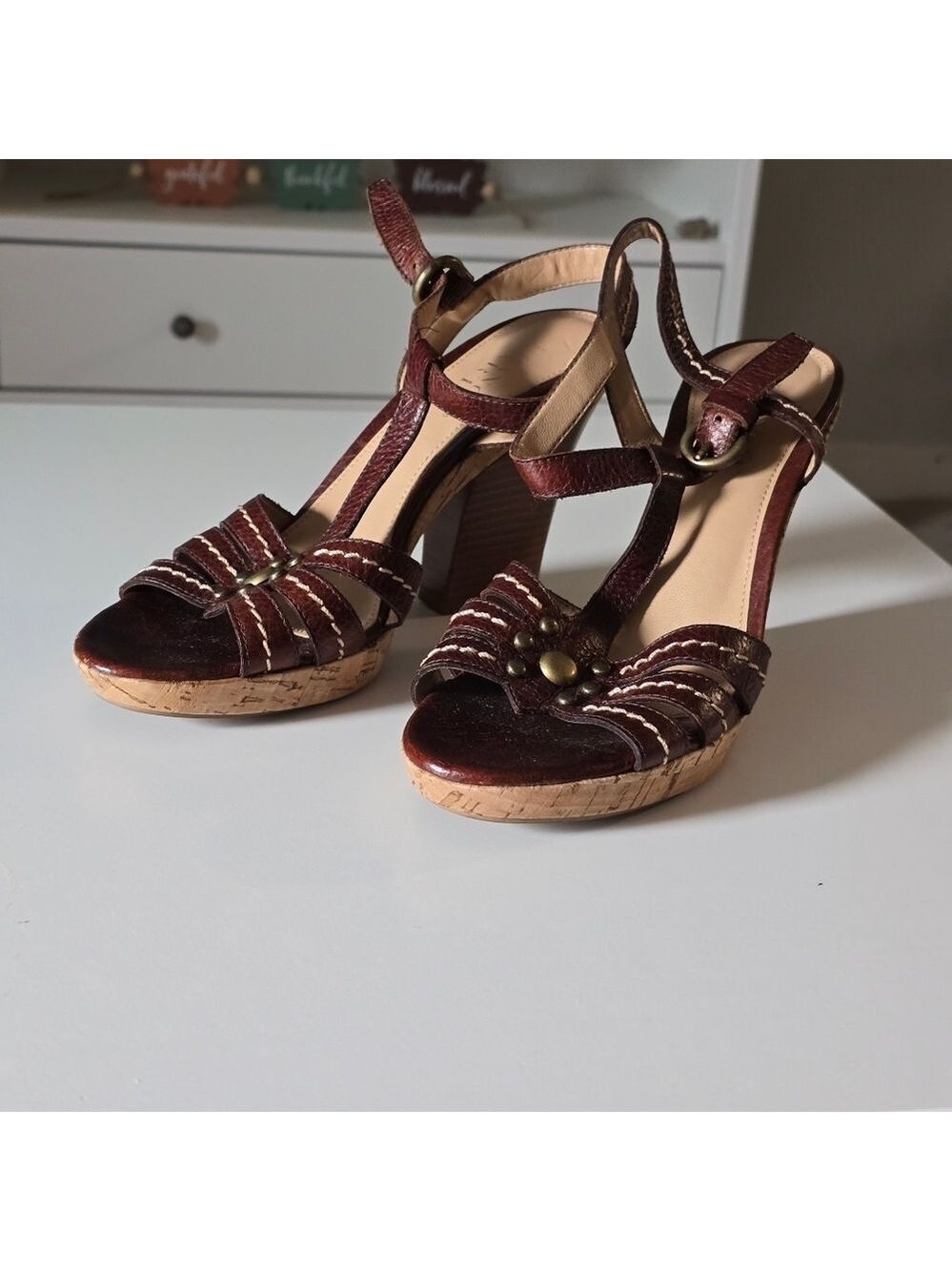 Vintage Franco Sarto Brown Leather Strappy Women's Sandals
